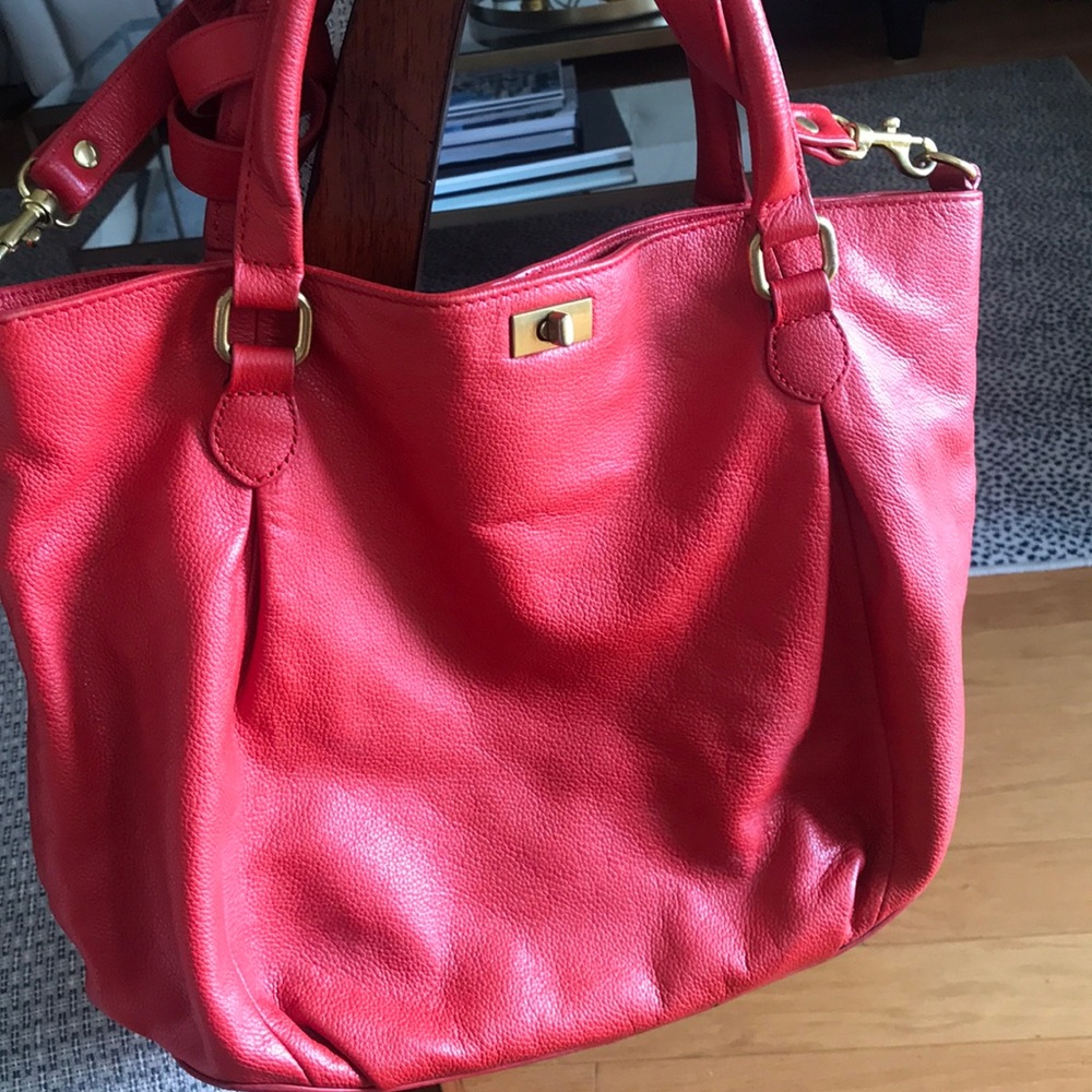 Pretty J Crew leather tote. Red, rarely used.